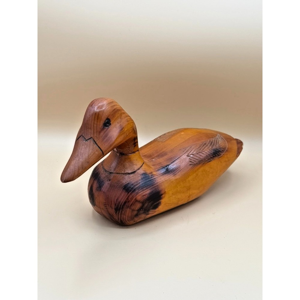 Vintage 1984 Hand Carved Wooden Duck Decoy Folk Art Signed DON 84 12"